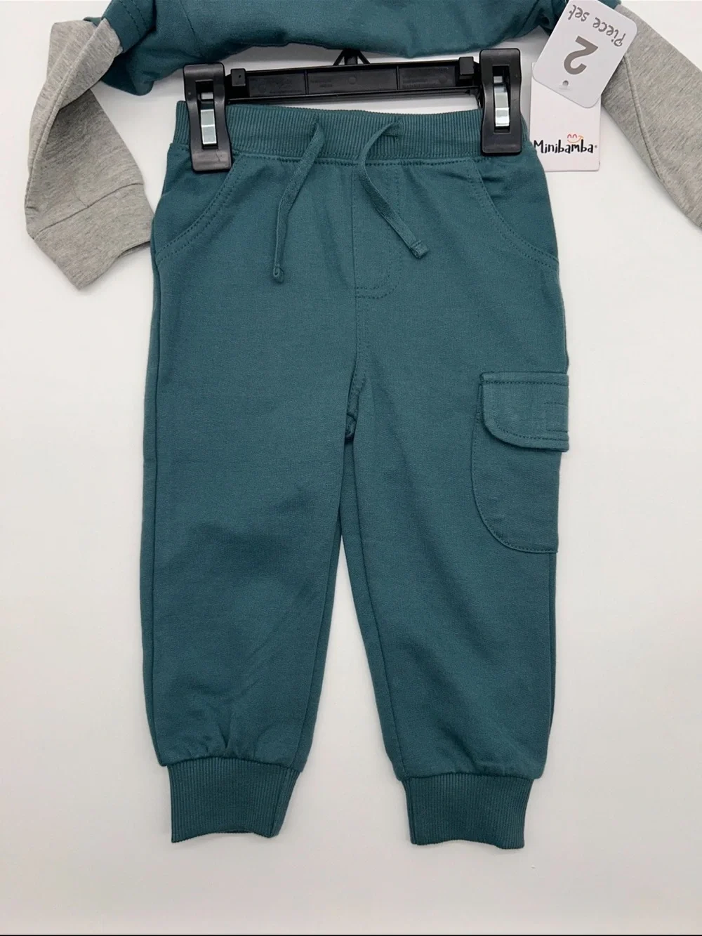 Minibamba Boys 12M Long Sleeve Green Dinosaur Layered-Look Kids Outfit Set